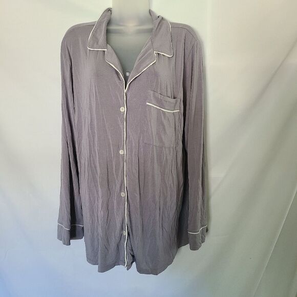 Eberjey Gray Long Sleeve Button Front Pajama‎ Top Size L - Picture 1 of 5